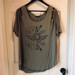 Green Plus Size Soft Cold Shoulder Top
